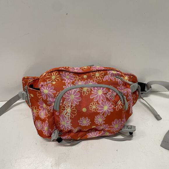 Jansport Coltrane Fanny Pack Waist Bag Water Bottle Holder Flowers Orange EUC - Picture 1 of 6